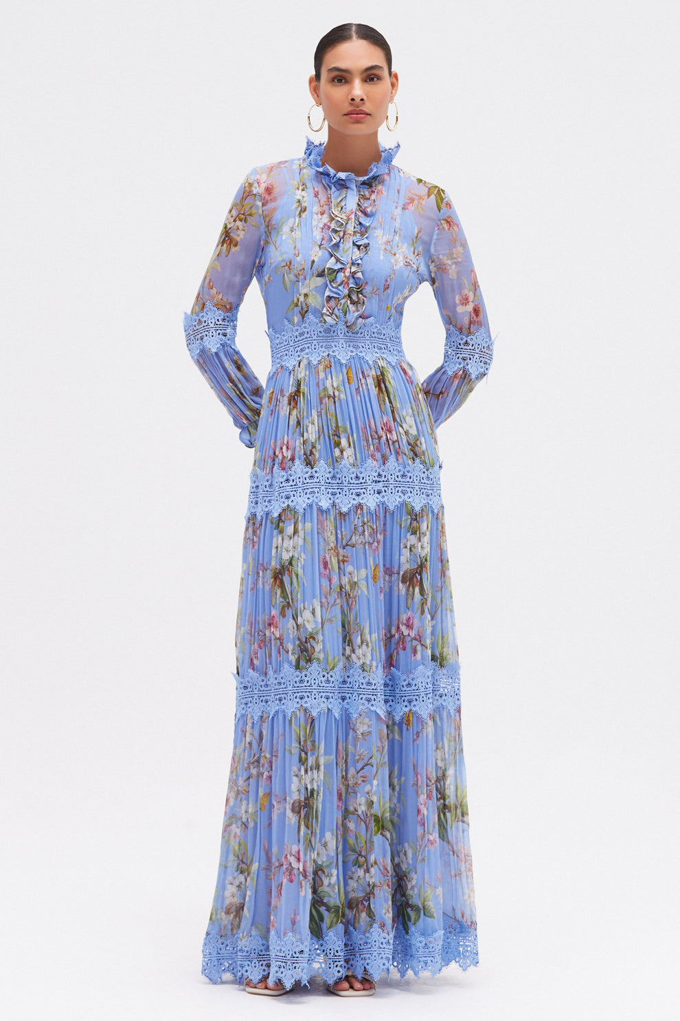 Floral Lace Pleated Maxi Dress