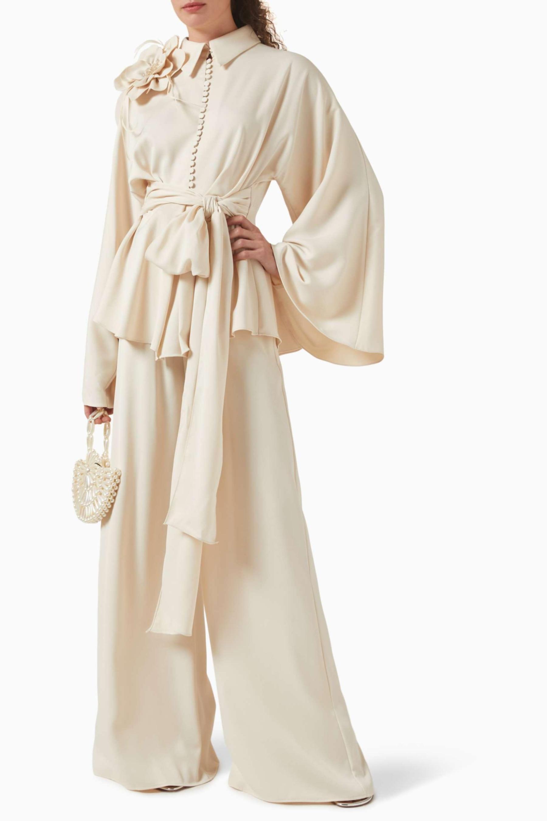 3D Flower Lace-Up Top & Hight Waist Pants Set