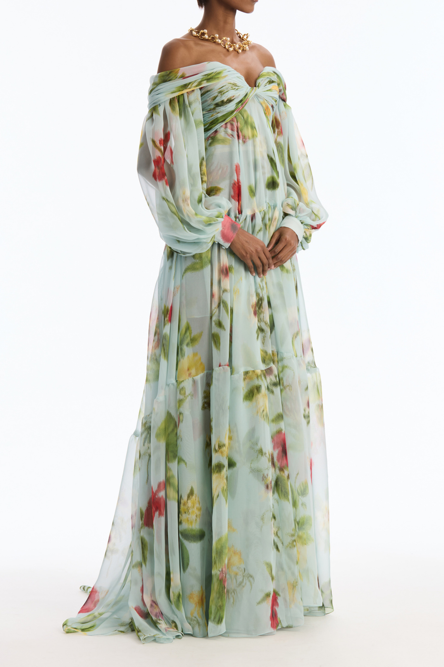 Floral Knotted Off Shoulder Maxi Dress