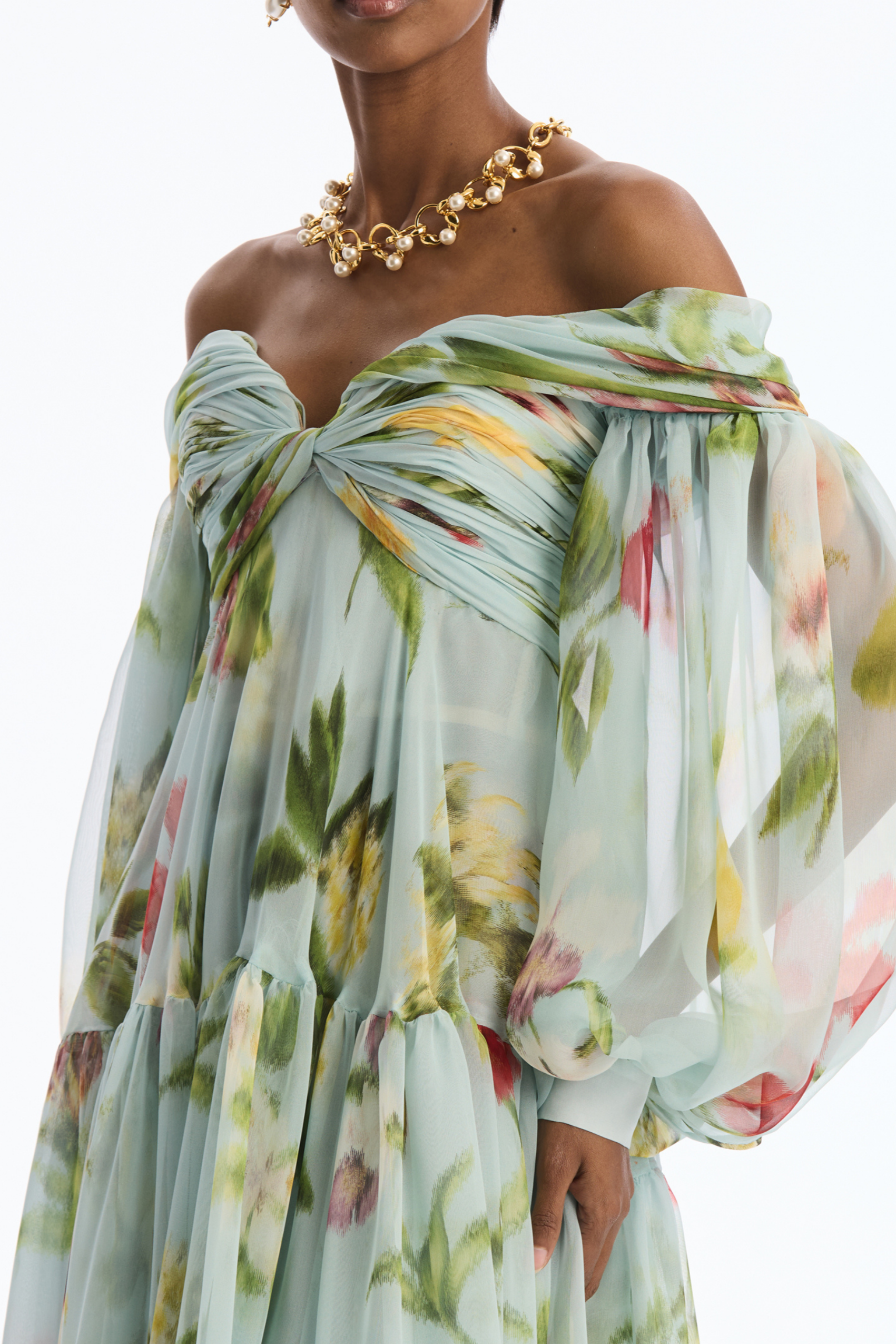 Floral Knotted Off Shoulder Maxi Dress
