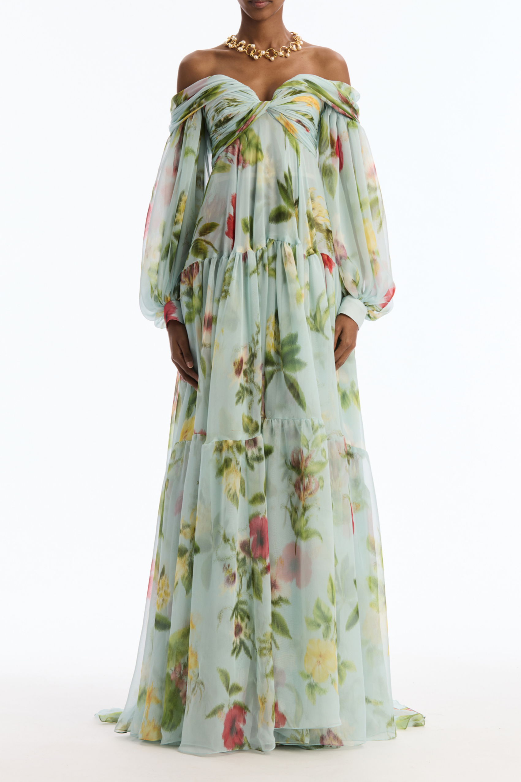 Floral Knotted Off Shoulder Maxi Dress
