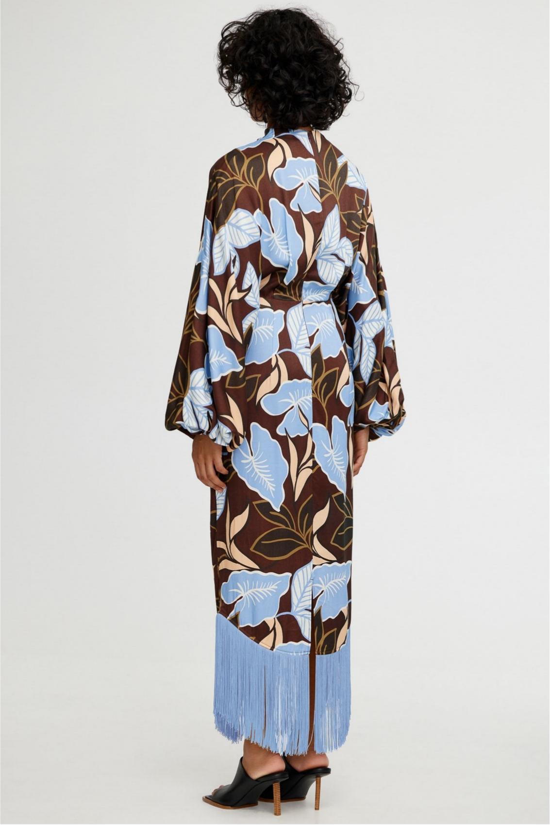 Botanical Print Tassel Cut-Out Midi Dress