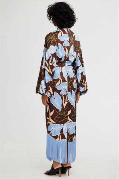 Botanical Print Tassel Cut-Out Midi Dress