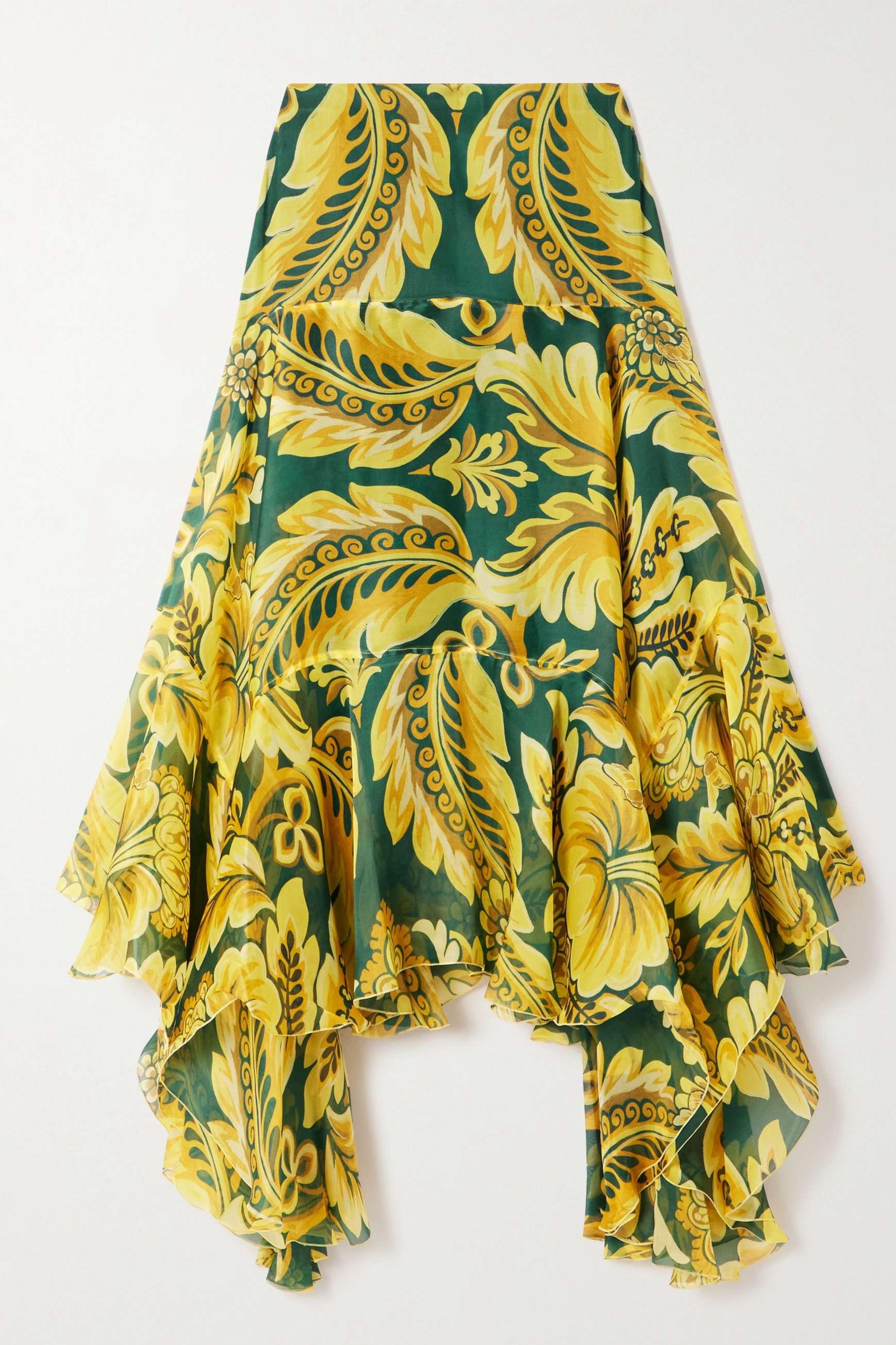 Paisley Print Top & Ruffle High Waist Midi Skirt Set