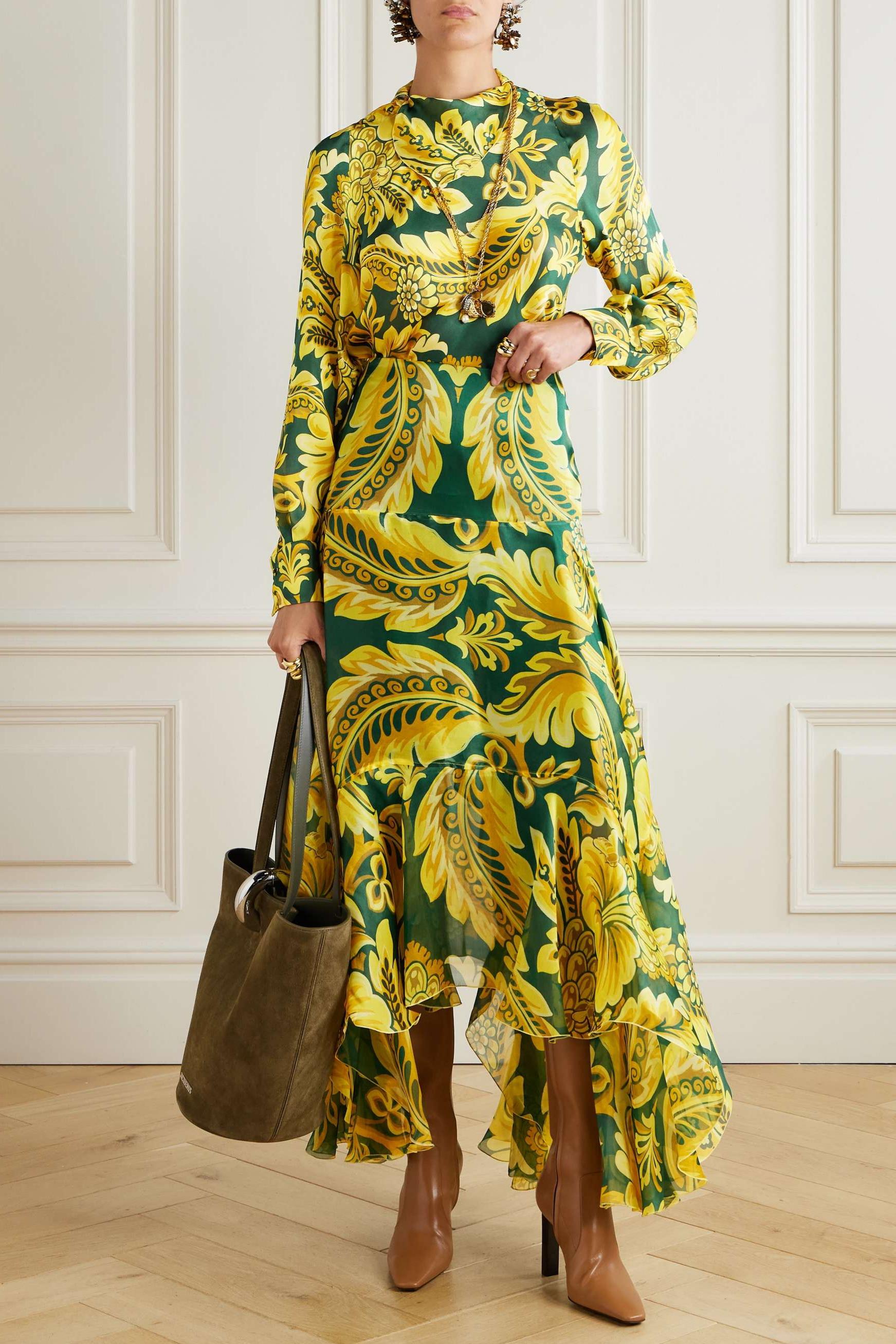 Paisley Print Top & Ruffle High Waist Midi Skirt Set