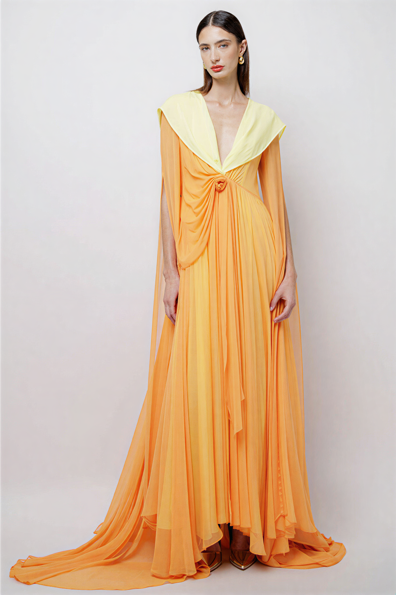 Chiffon Draped Contrast Color Maxi Dress