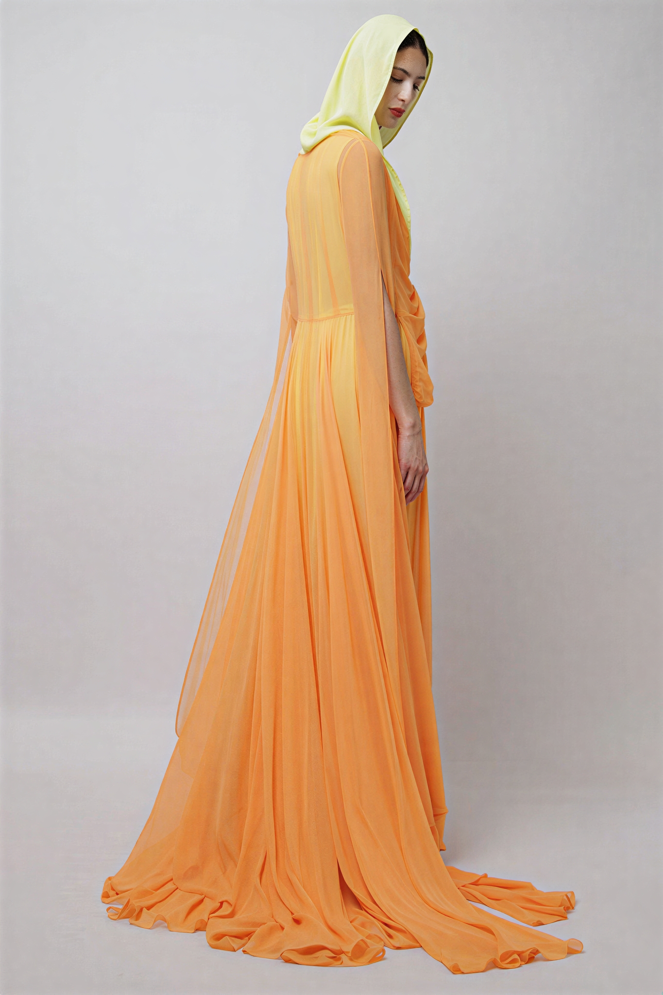 Chiffon Draped Contrast Color Maxi Dress
