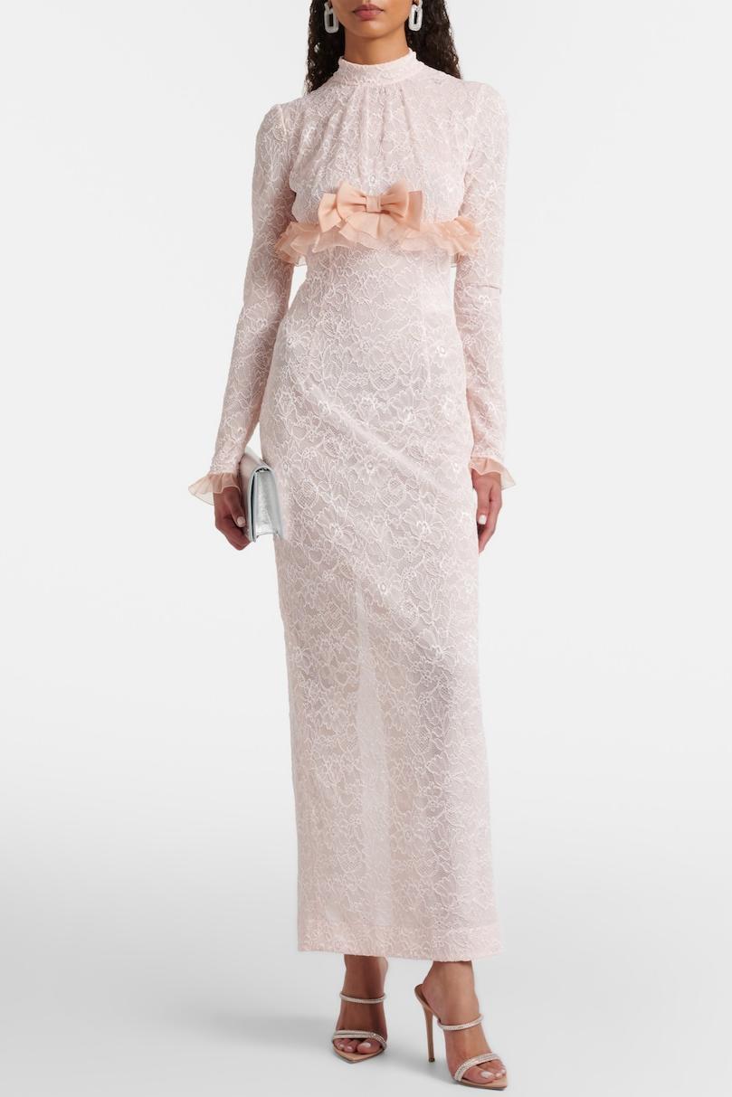 Lace Frill Bow Midi Dress