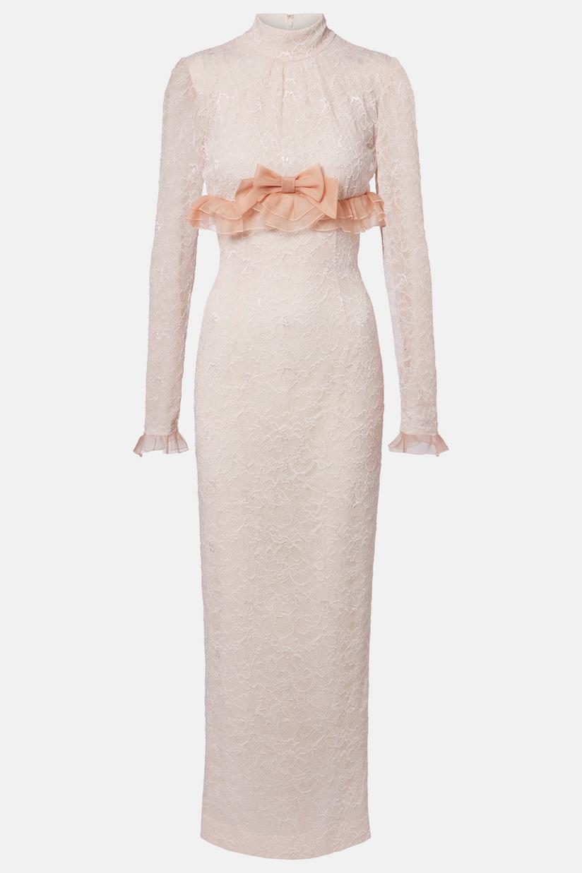 Lace Frill Bow Midi Dress