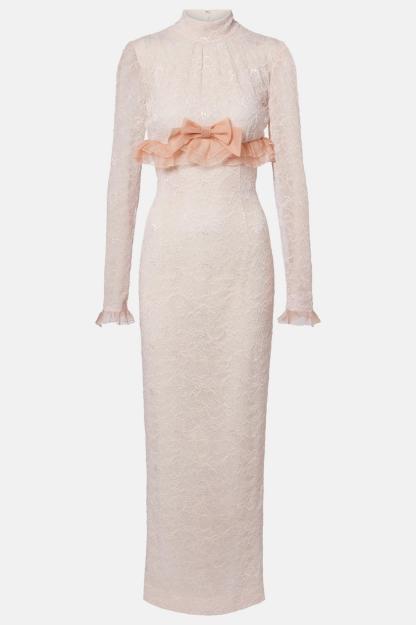 Lace Frill Bow Midi Dress