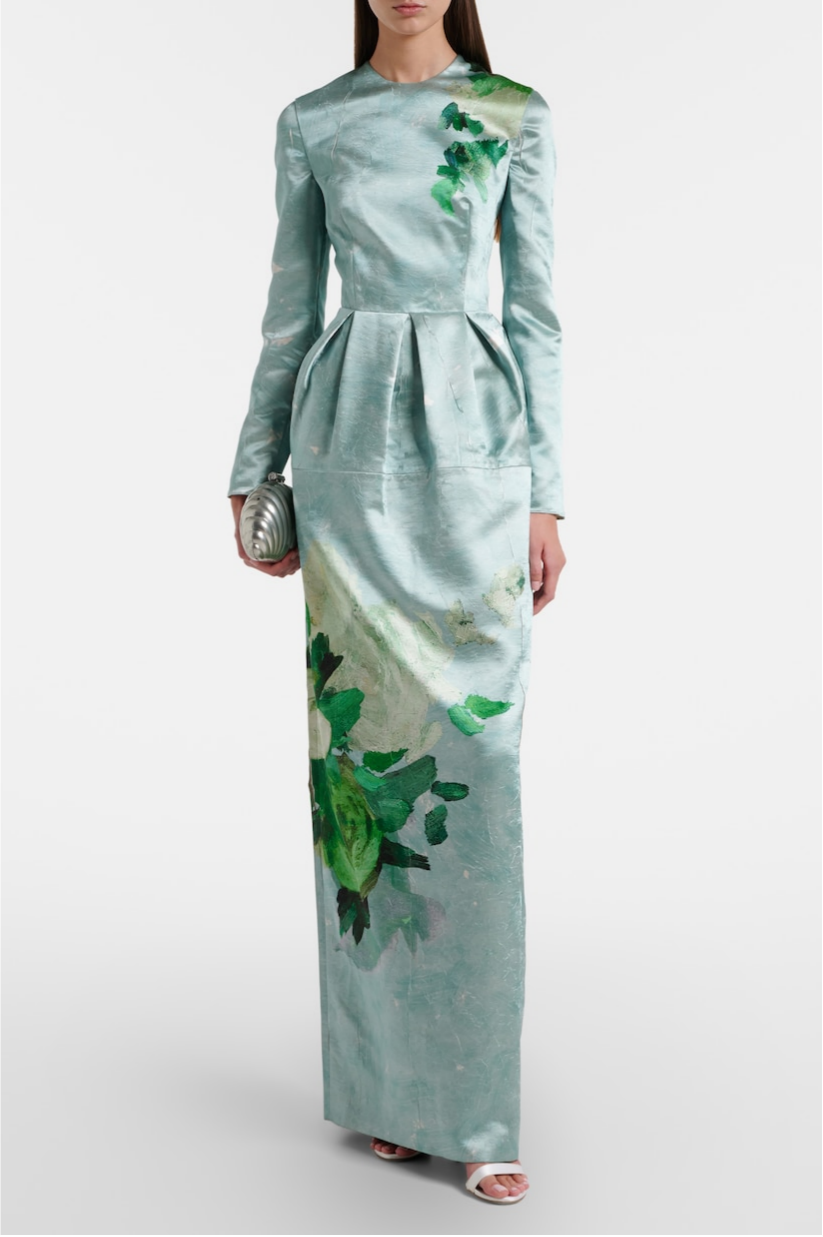 Satin Floral Ruched Maxi Dress