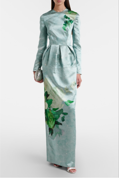 Satin Floral Ruched Maxi Dress