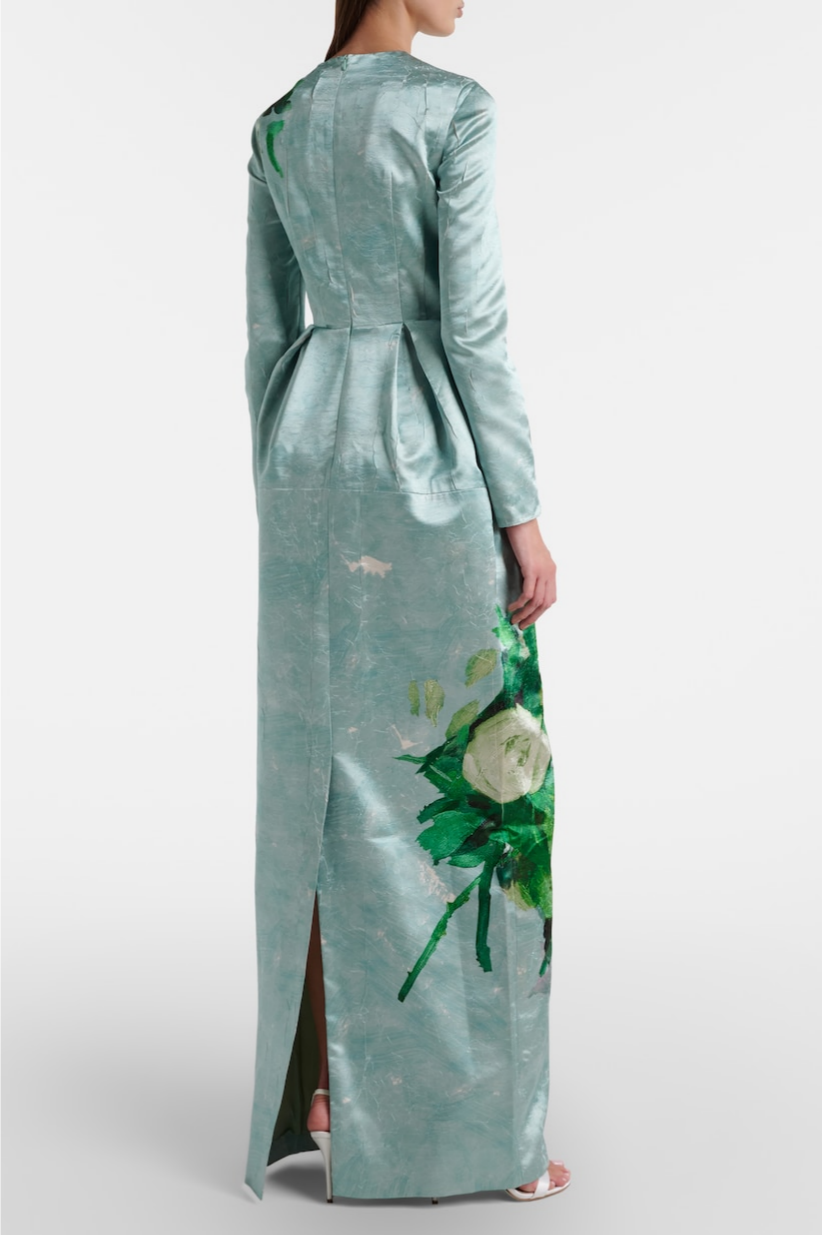 Satin Floral Ruched Maxi Dress