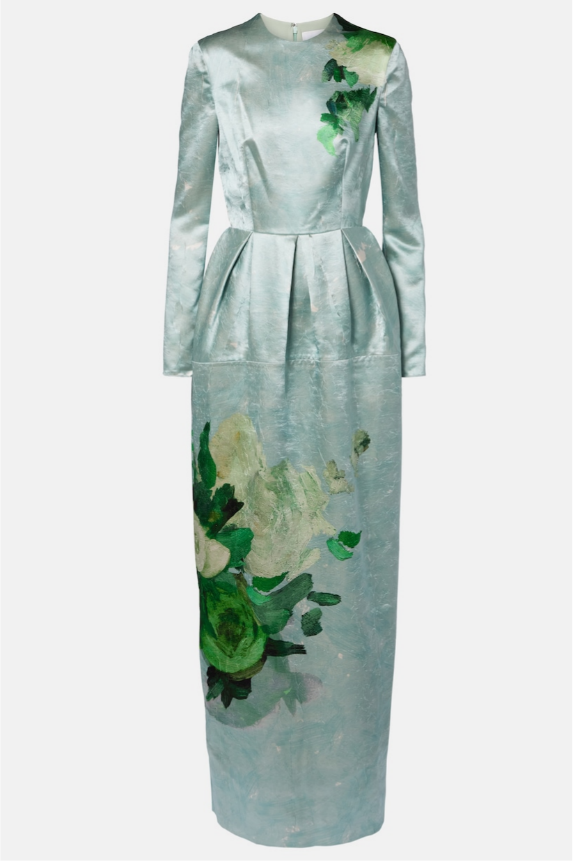 Satin Floral Ruched Maxi Dress