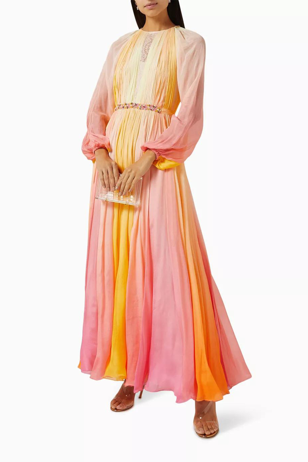 Ombre Gathering Raglan Sleeve Midi Dress