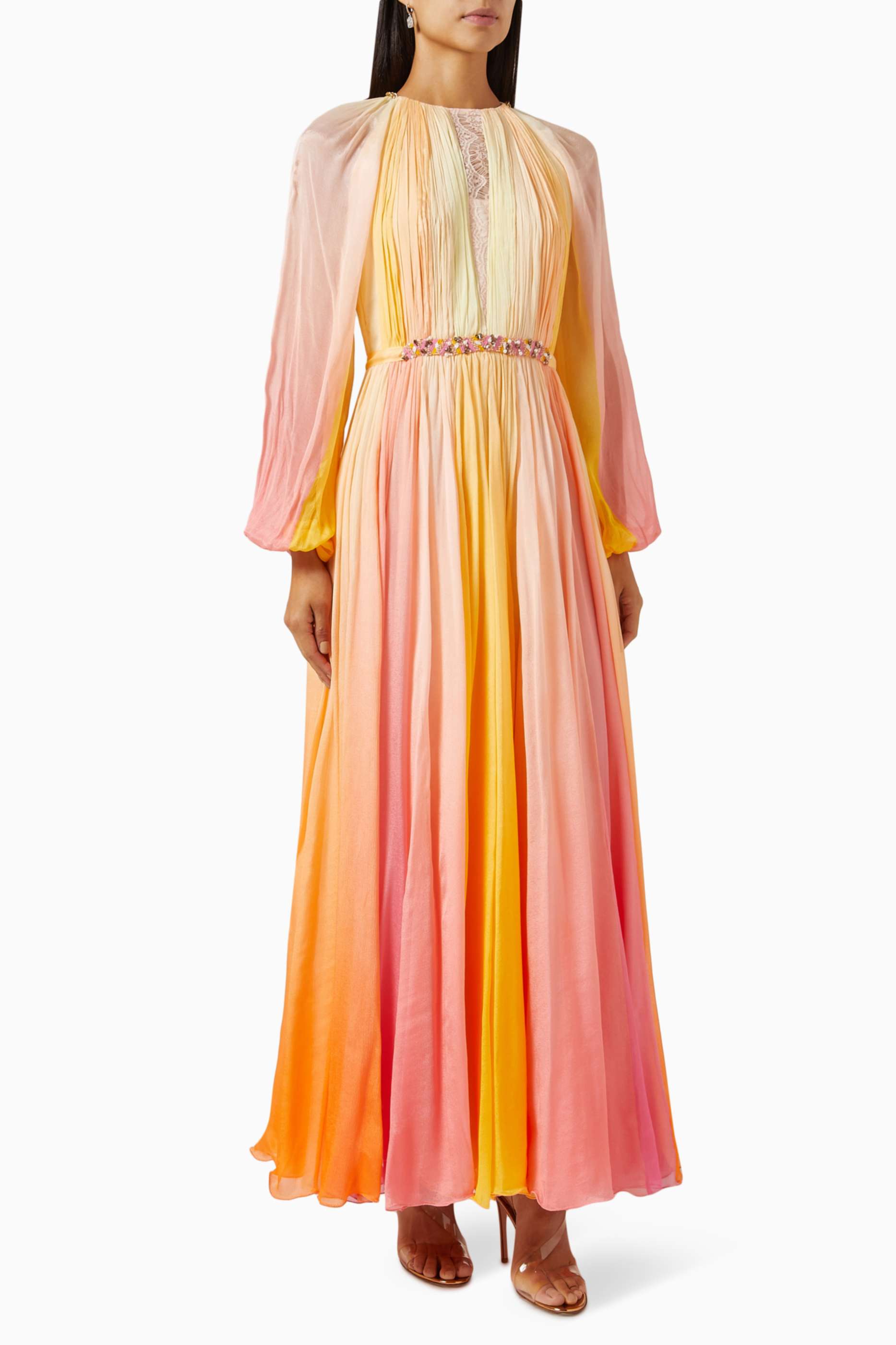 Ombre Gathering Raglan Sleeve Midi Dress