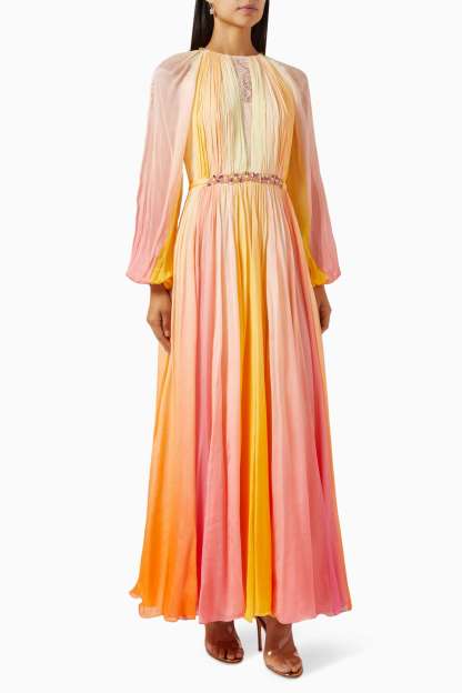 Ombre Gathering Raglan Sleeve Midi Dress