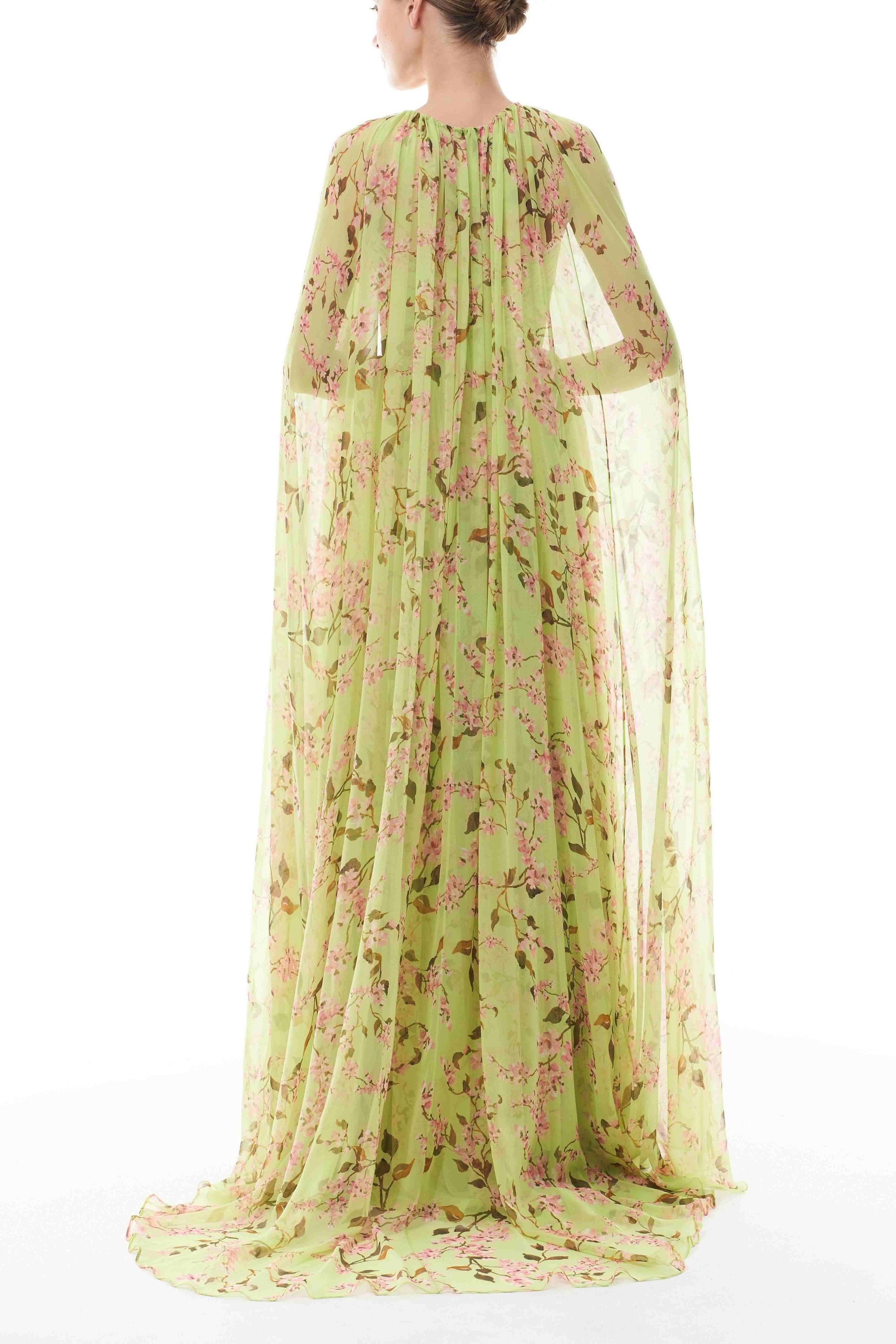Floral Gathering Maxi Dress With Cape