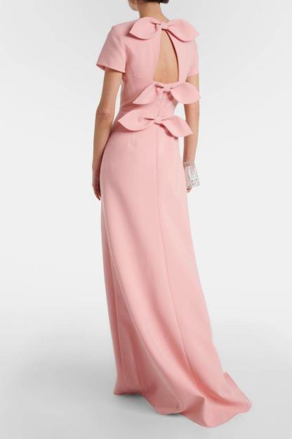 Embroidered Bow Round Neck Maxi Dress