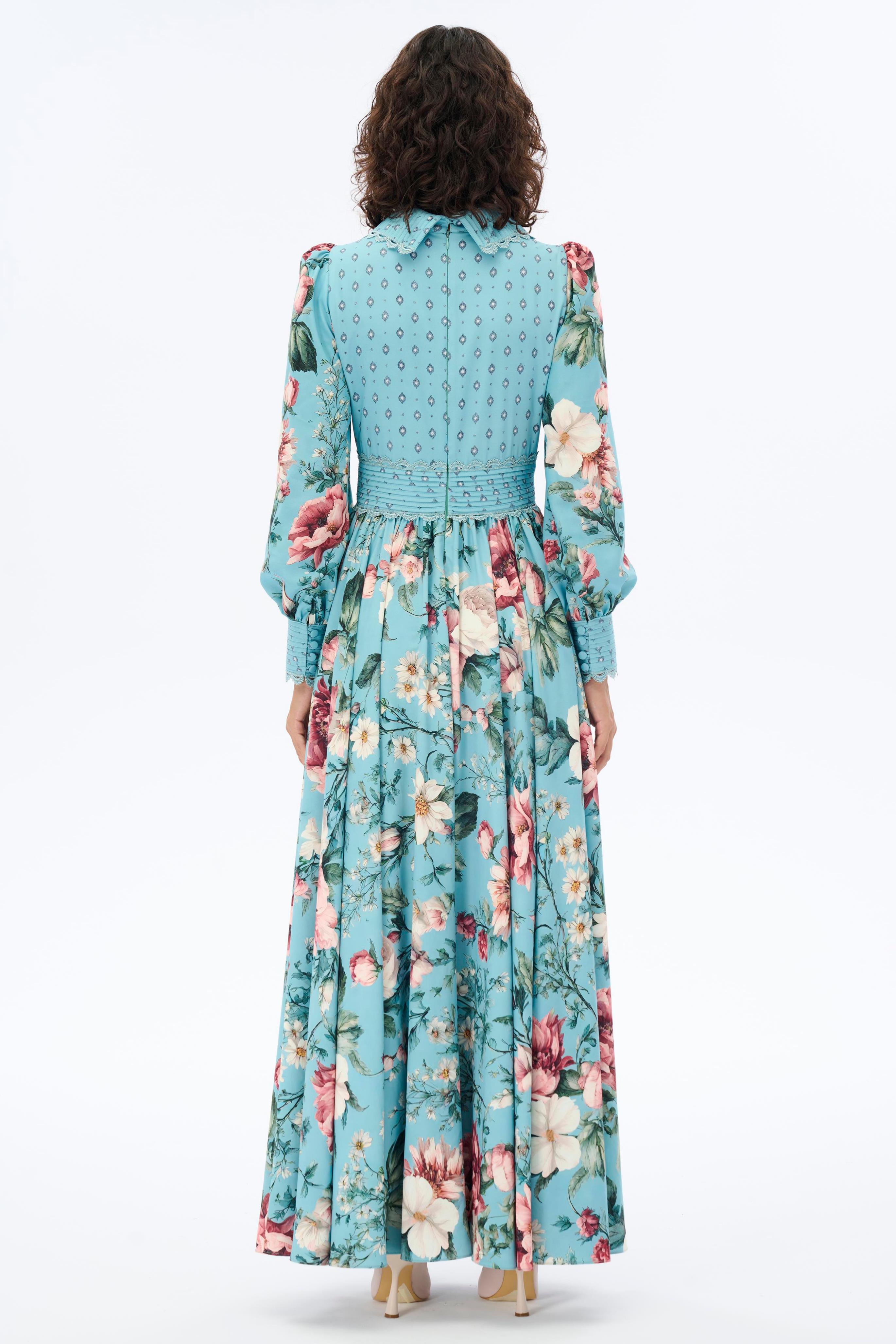 Floral Lace Pleated Midi Dress