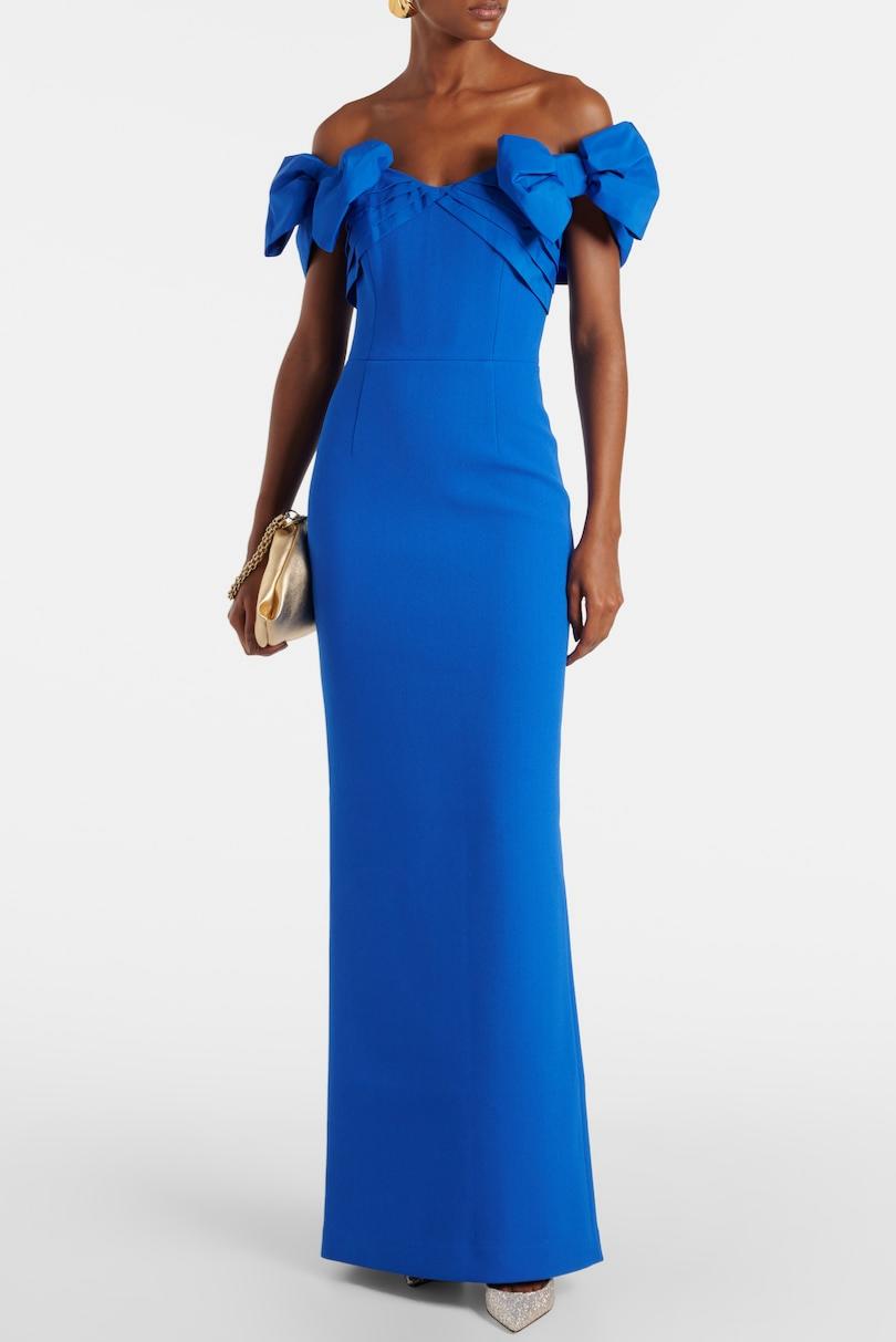 Bow Pleated Off-Shoulder Maxi Dress