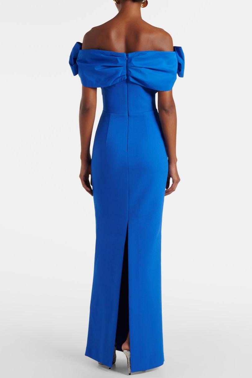 Bow Pleated Off-Shoulder Maxi Dress