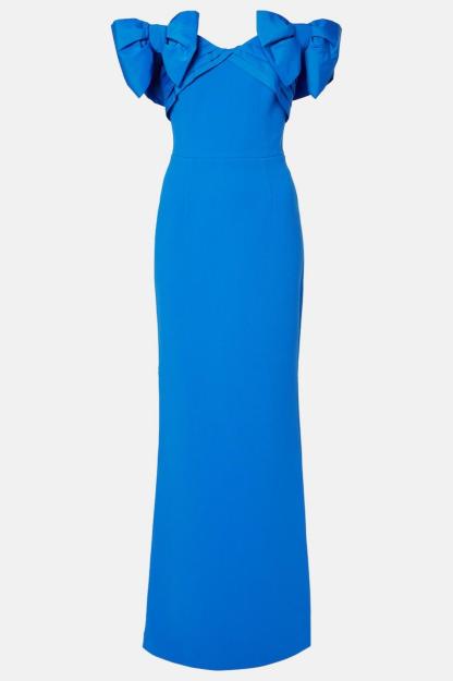 Bow Pleated Off-Shoulder Maxi Dress