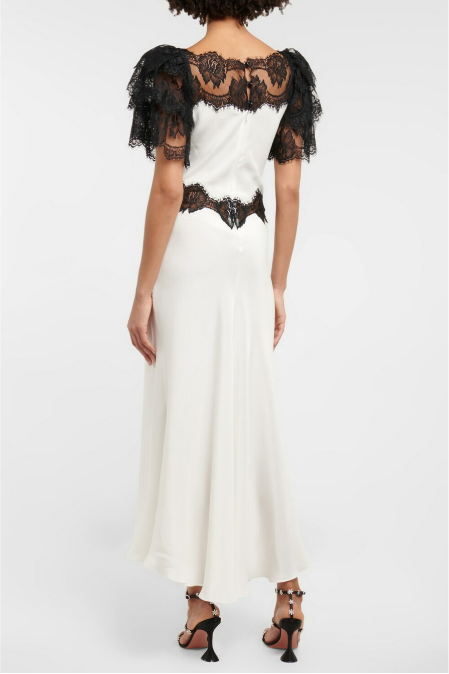 Satin Lace Contrast Color Midi Dress