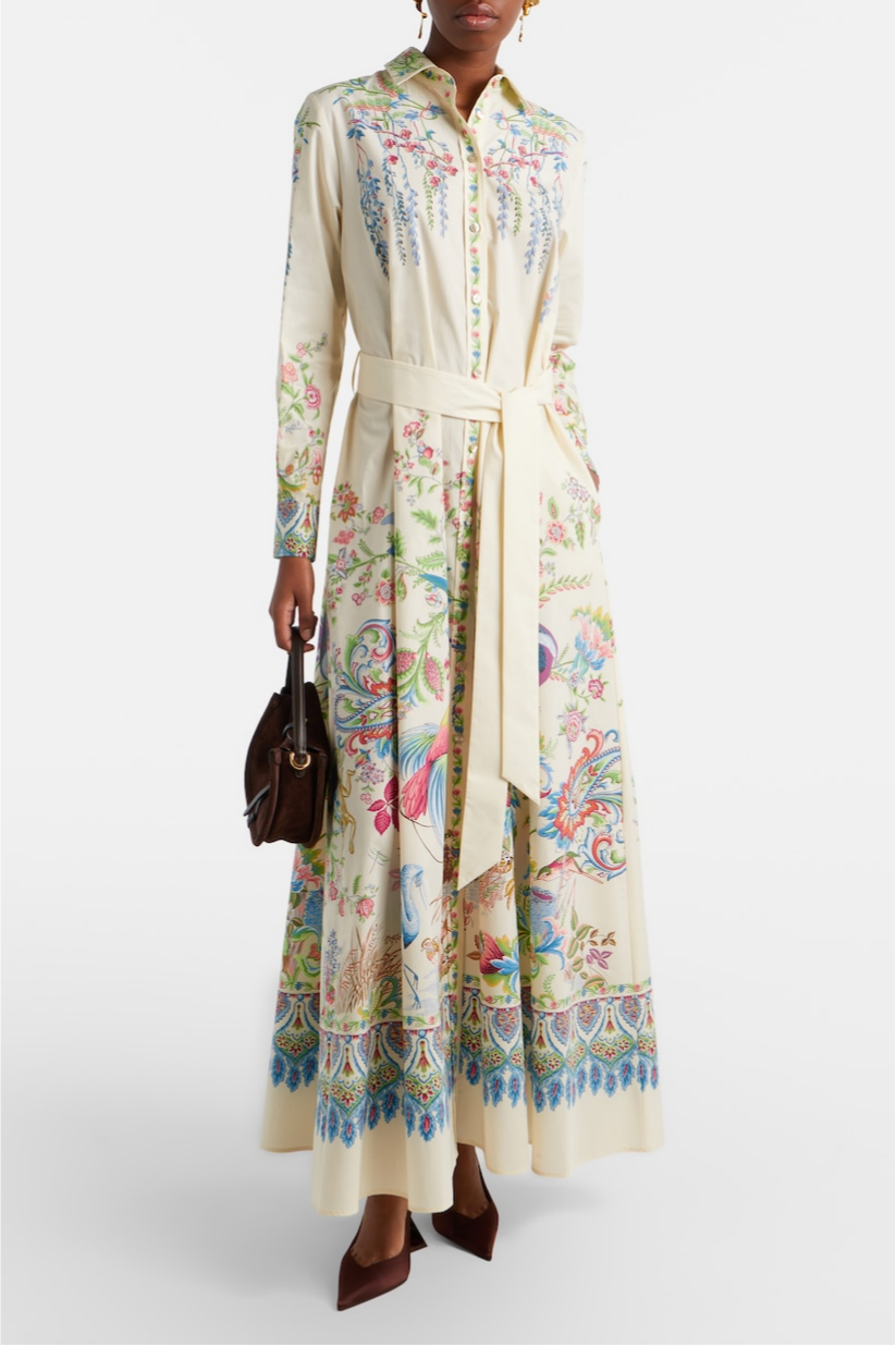 Paisley Print Flapped Midi Dress With Belt