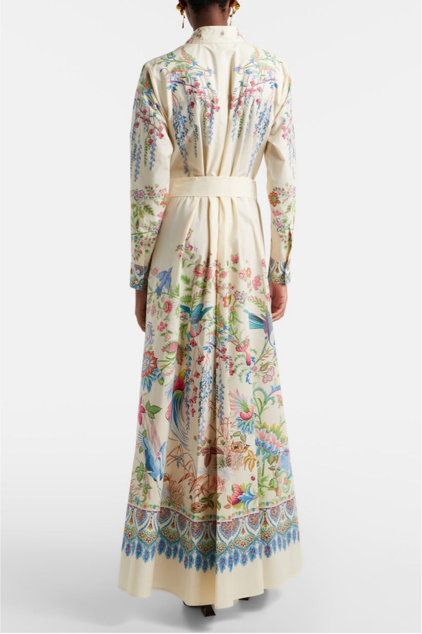 Paisley Print Flapped Midi Dress With Belt