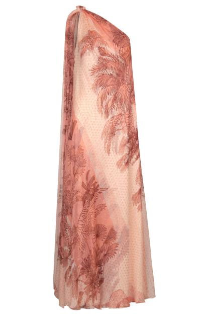 Botanical Print Luxury One Shoulder Maxi Dress