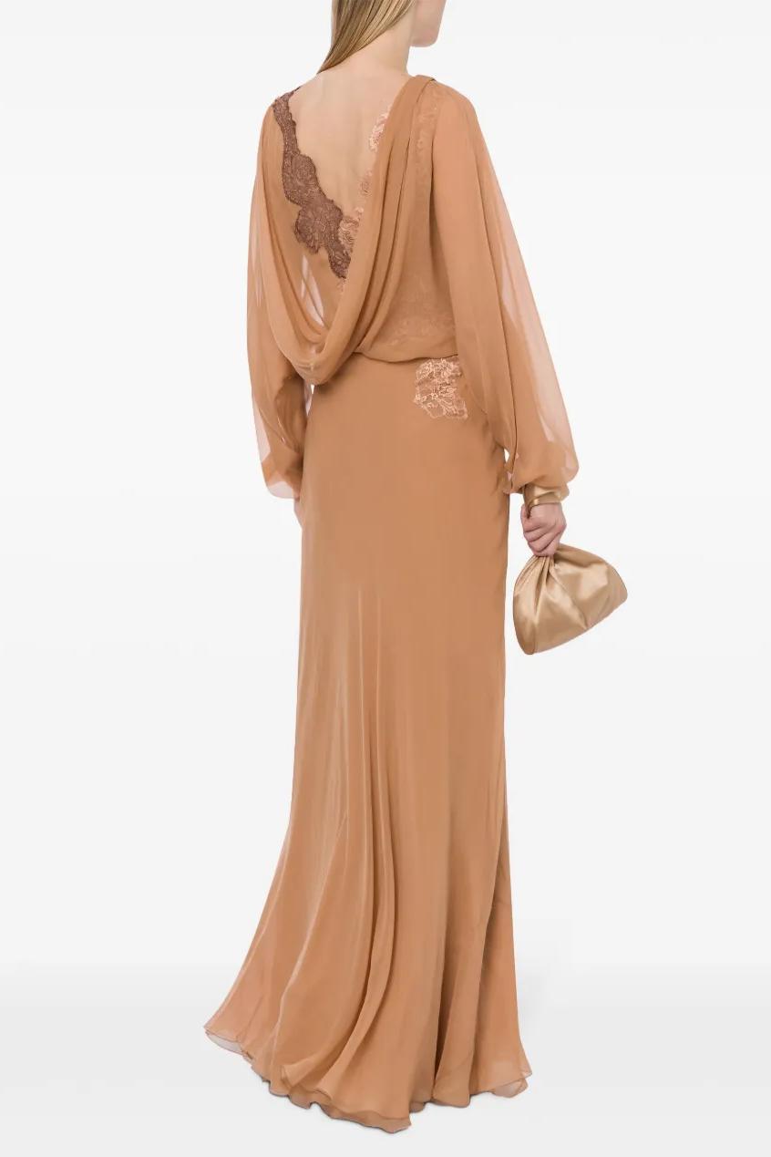 Chiffon Lace Contrast Color Maxi Dress