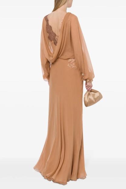 Chiffon Lace Contrast Color Maxi Dress