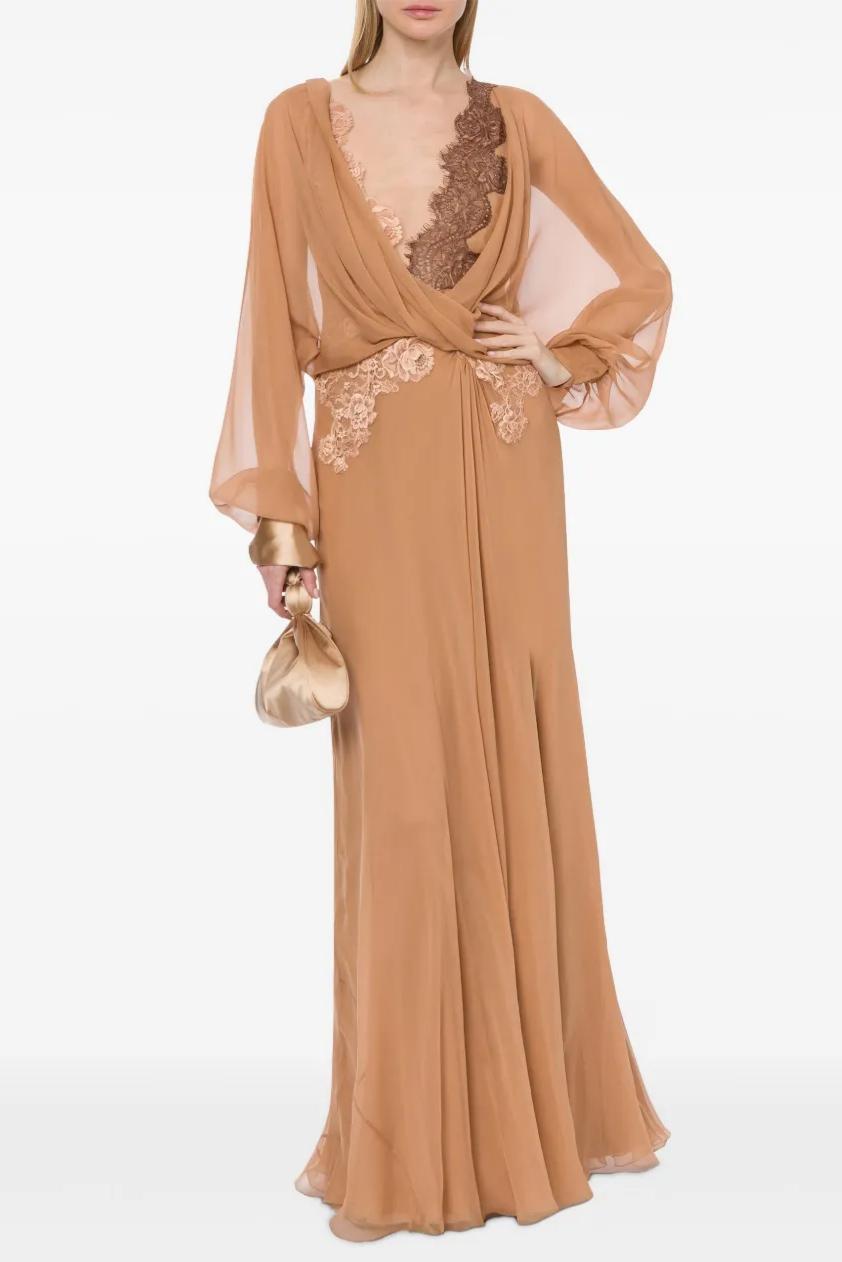 Chiffon Lace Contrast Color Maxi Dress