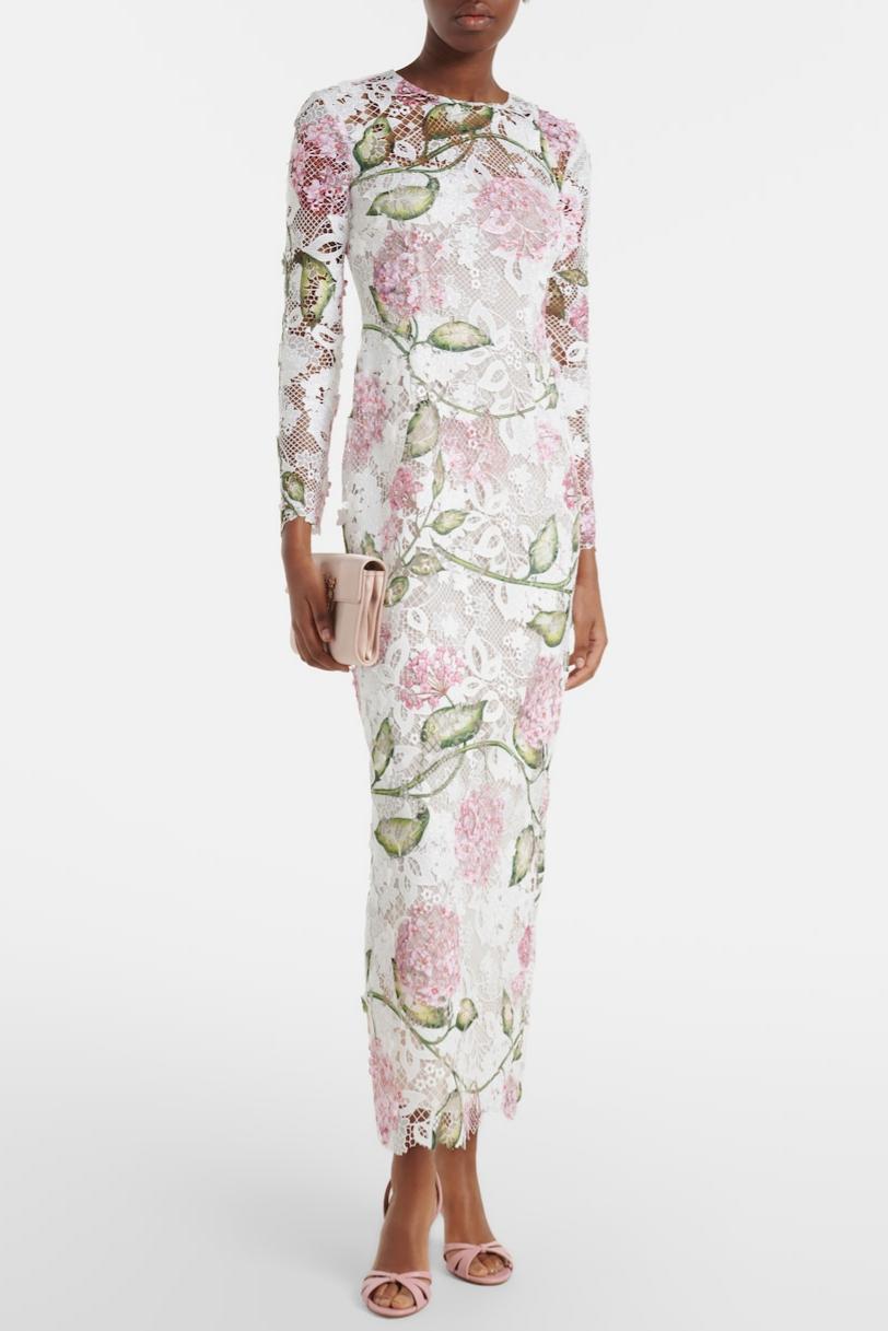 Lace Floral Long Sleeve Midi Dress