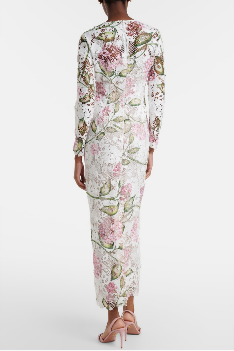 Lace Floral Long Sleeve Midi Dress