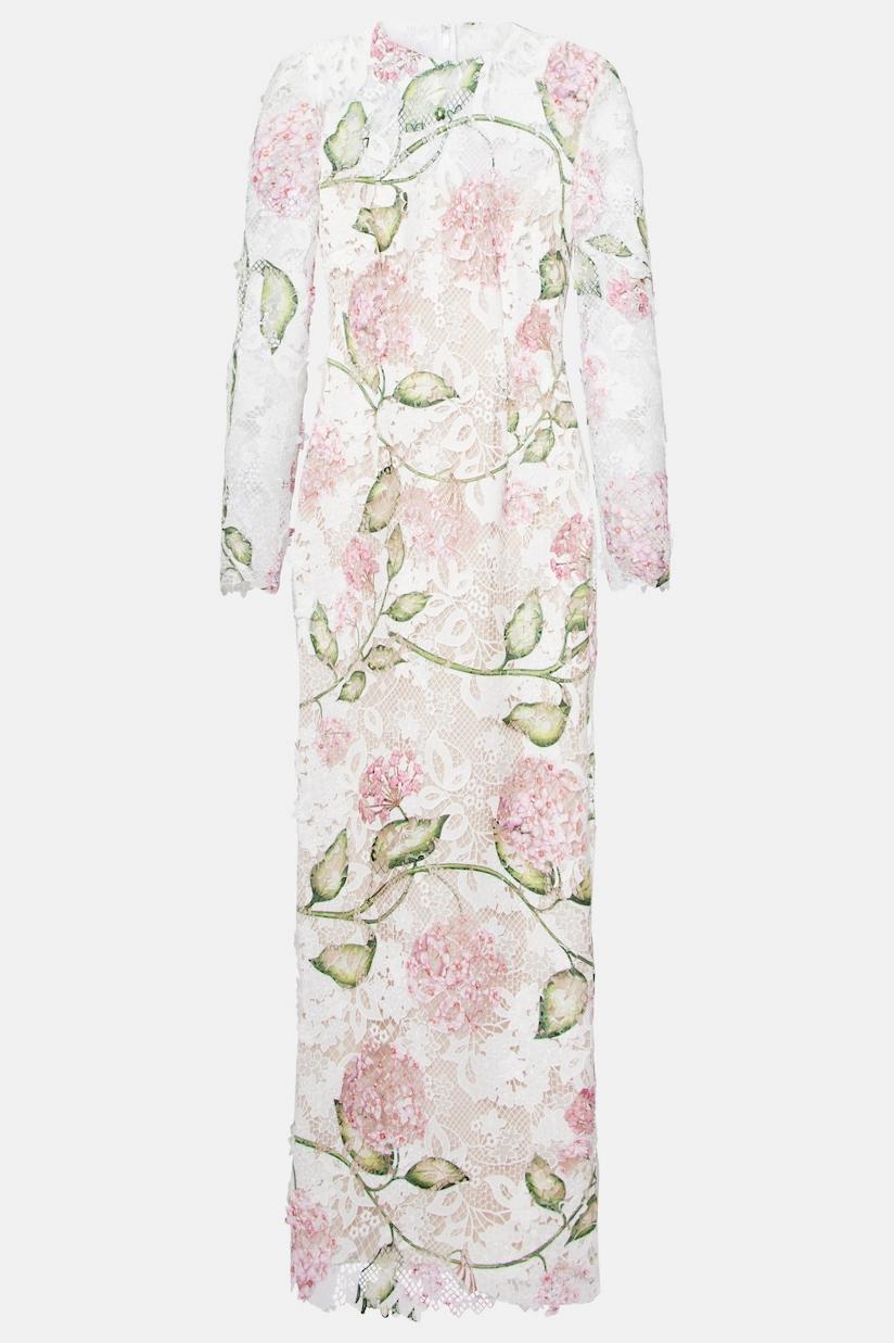 Lace Floral Long Sleeve Midi Dress