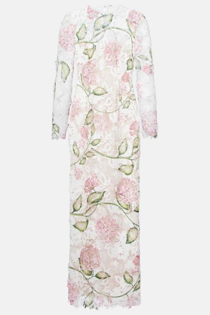 Lace Floral Long Sleeve Midi Dress