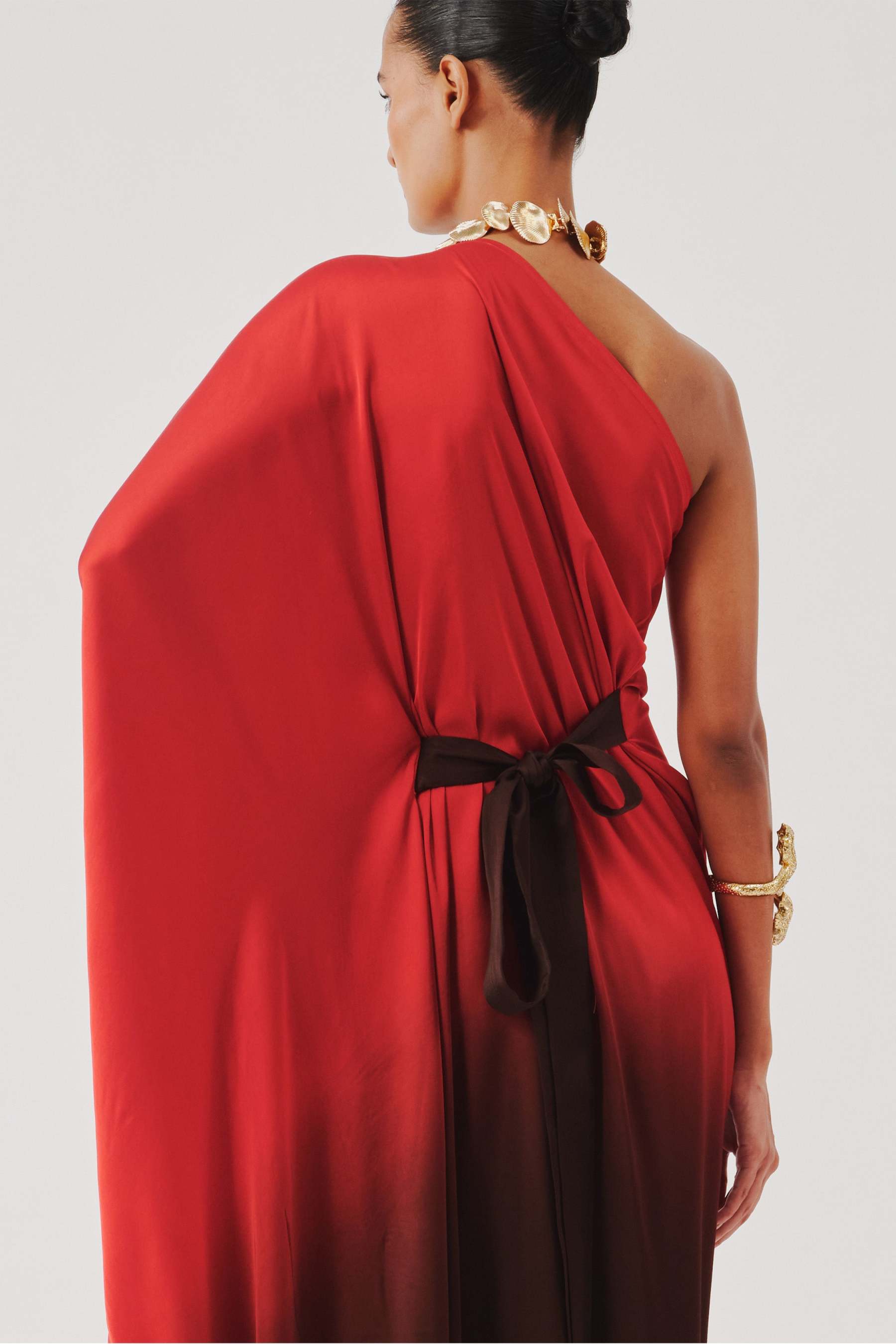 Satin Ombre One Shoulder Maxi Dress