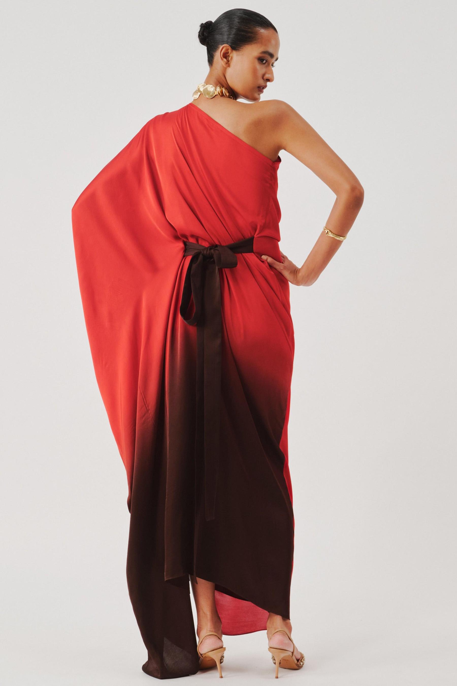 Satin Ombre One Shoulder Maxi Dress