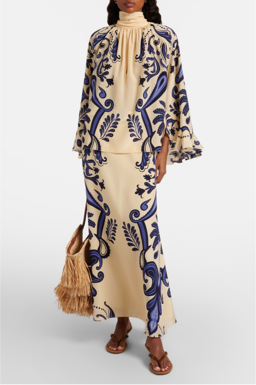 Paisley Print Ruched Top & Maxi Skirt Set