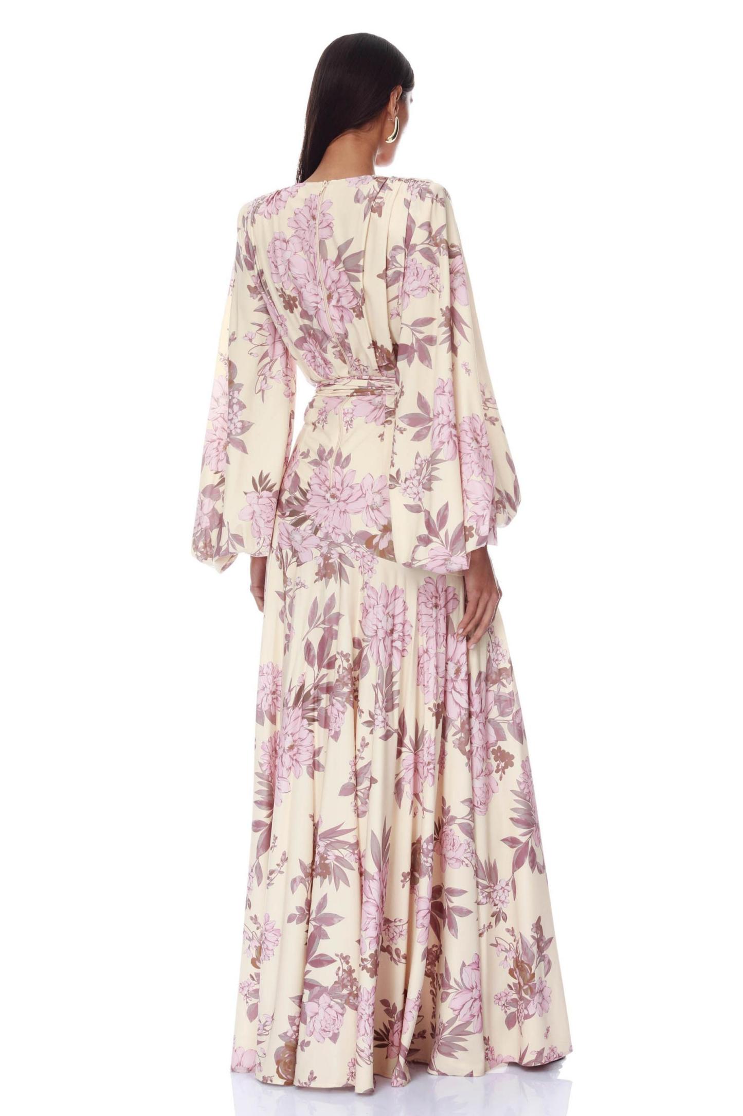 Floral Slit Maxi Dress With Tassel Belt