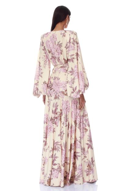 Floral Slit Maxi Dress With Tassel Belt