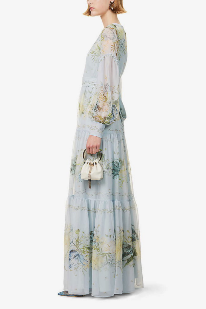 Floral Frill Tie-Up Maxi Dress