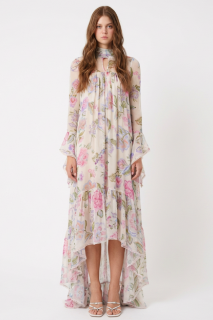 Chiffon Floral See-Through Maxi Dress