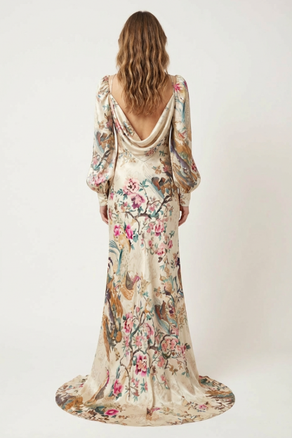 Satin Floral Slit Maxi Dress
