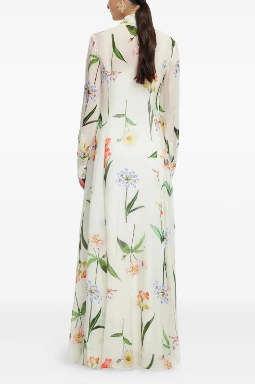 Floral Tie-Up Long Sleeve Maxi Dress
