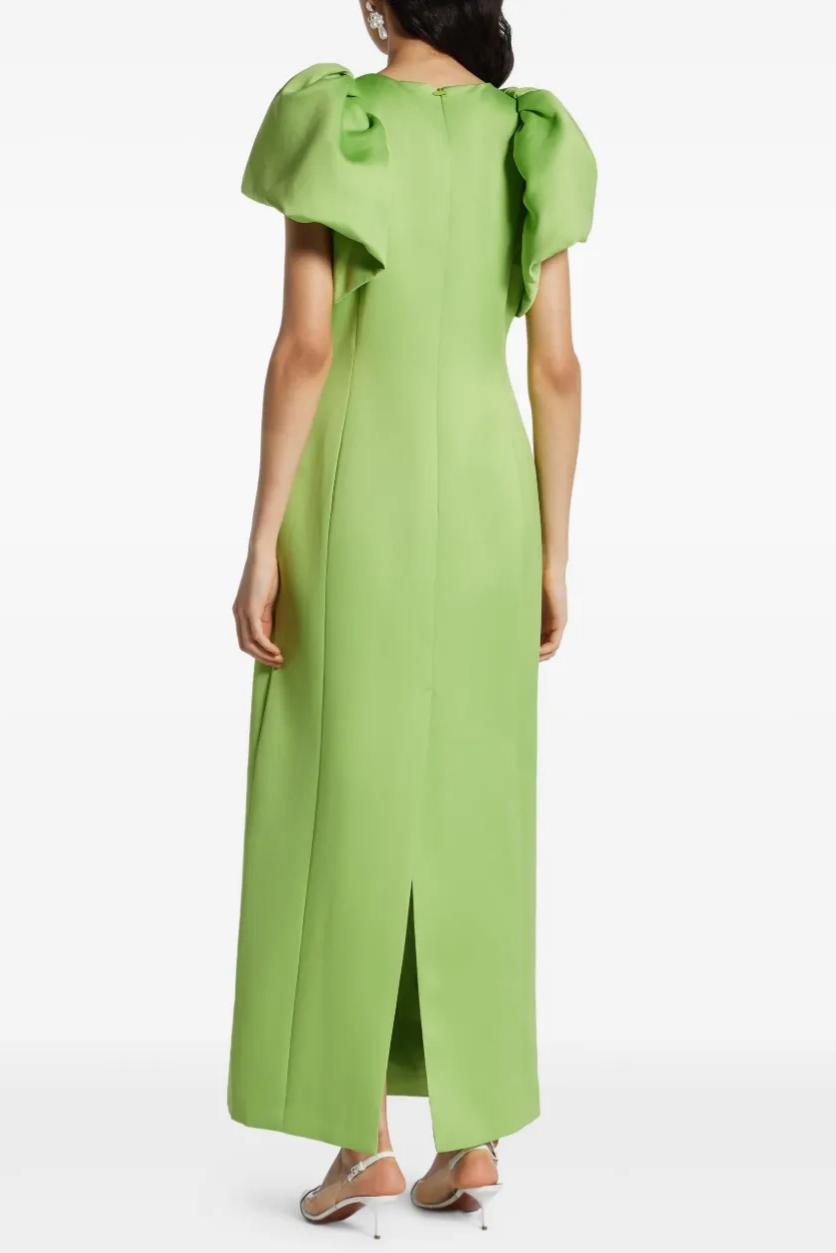 Solid Embroidered Puff Sleeve Maxi Dress