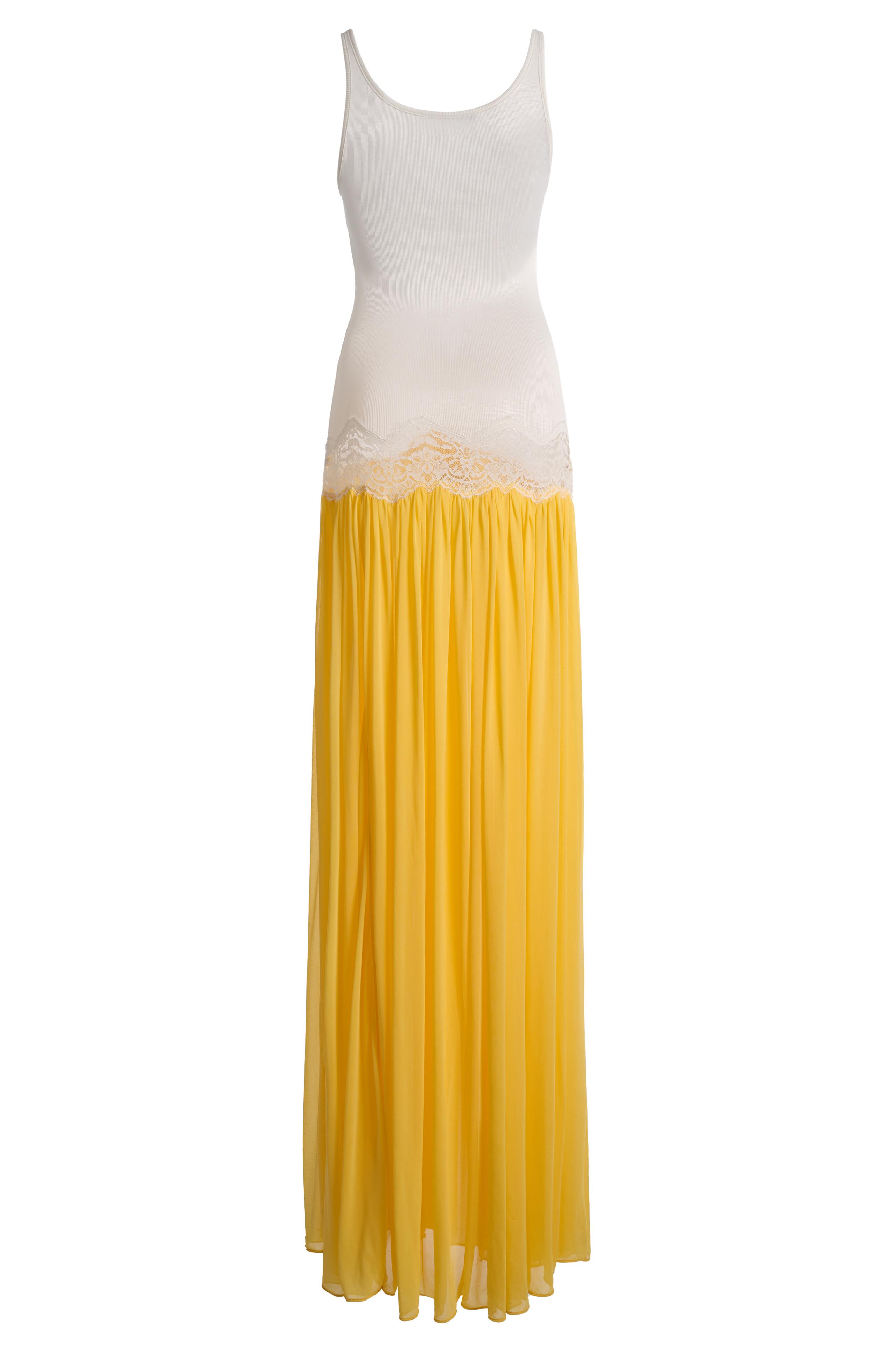 Lace-Trimmed Contrast Color Cut-Out Maxi Dress