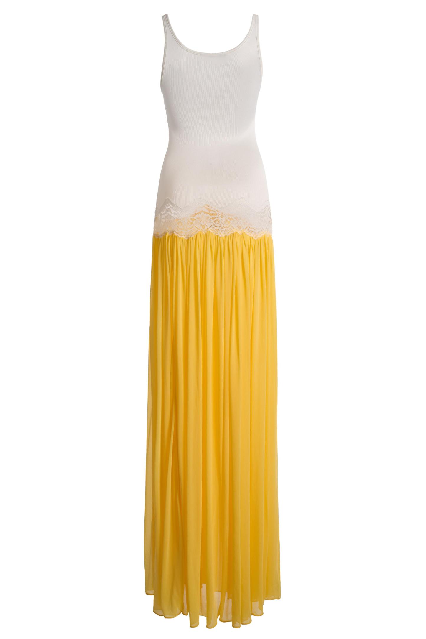 Lace-Trimmed Contrast Color Cut-Out Maxi Dress